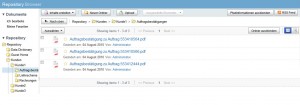 Zu einem Kunden gehörende Auftragsbestätigungen in Alfresco