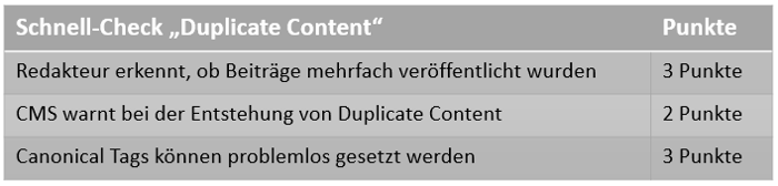 Checkliste Vermeidung Duplicate Content
