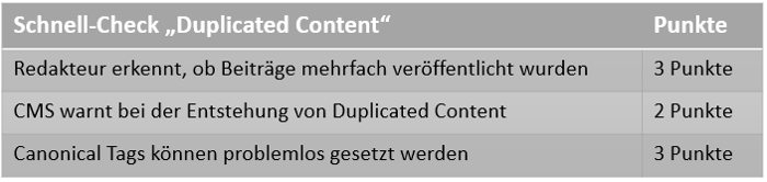 Checkliste Vermeidung Duplicate Content