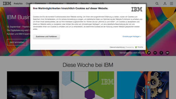 Cookie Hinweis bei IBM