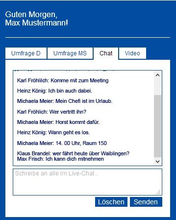 Der Live-Chat stellt in der Aktionsfläche einen Echtzeitchat dar, der für alle Besucher gleichermaßen sichtbar ist.