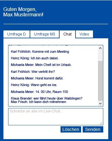 Der Live-Chat stellt in der Aktionsfläche einen Echtzeitchat dar, der für alle Besucher gleichermaßen sichtbar ist. 