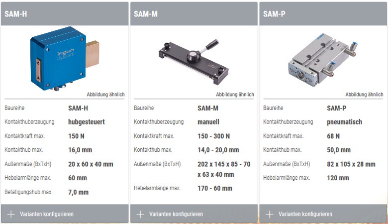 Screenshot einer Prduktfilter Web App im B2B-Bereich