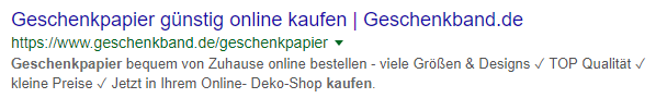 Screenshot eines Snippets der Suchergebnissyeite zum Keyword Geschenkpapier kaufen