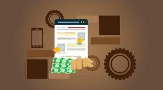 Grafik mit technischen Elementen und Visualisierung einer Shop-Seite im Checkout