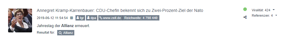 Social Media Monitoring Suchergebnis Ergebnis der Suche in einem Monitoring Tool