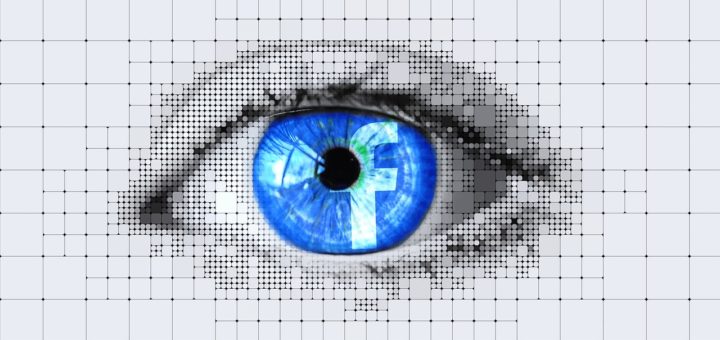 Auge mit Facebook-Logo in der Pupille