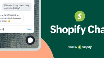 Grafik mit Smartphone und Logo von Shopify Chat
