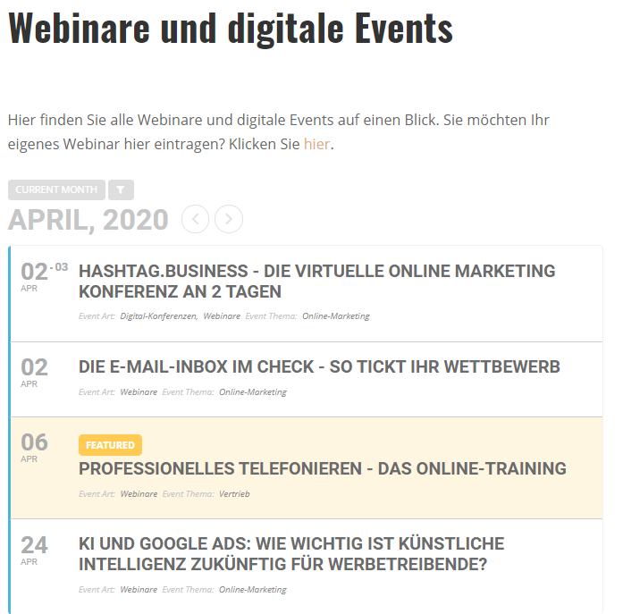Webinar Kalender