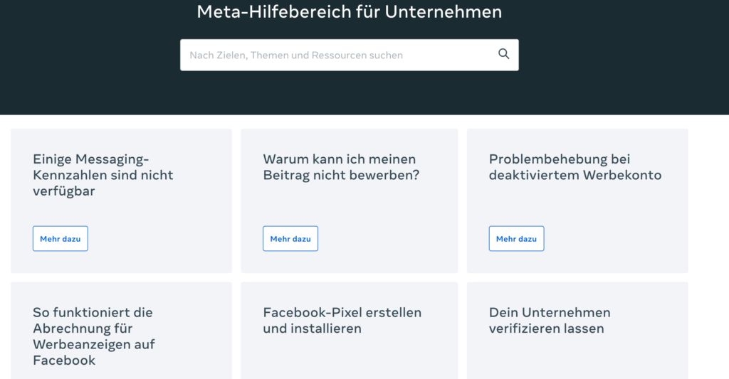 Screenshot Meta häufig gestellte Fragen