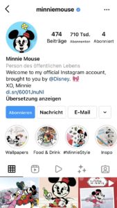 Instagram Profil von Minnie Mouse