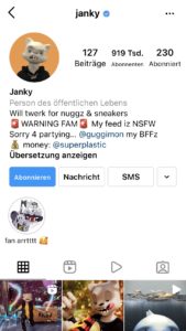 Instagram Profil von Janky