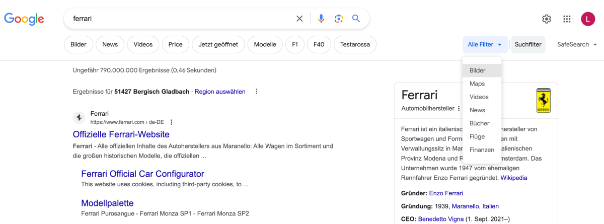Google Suche Filter