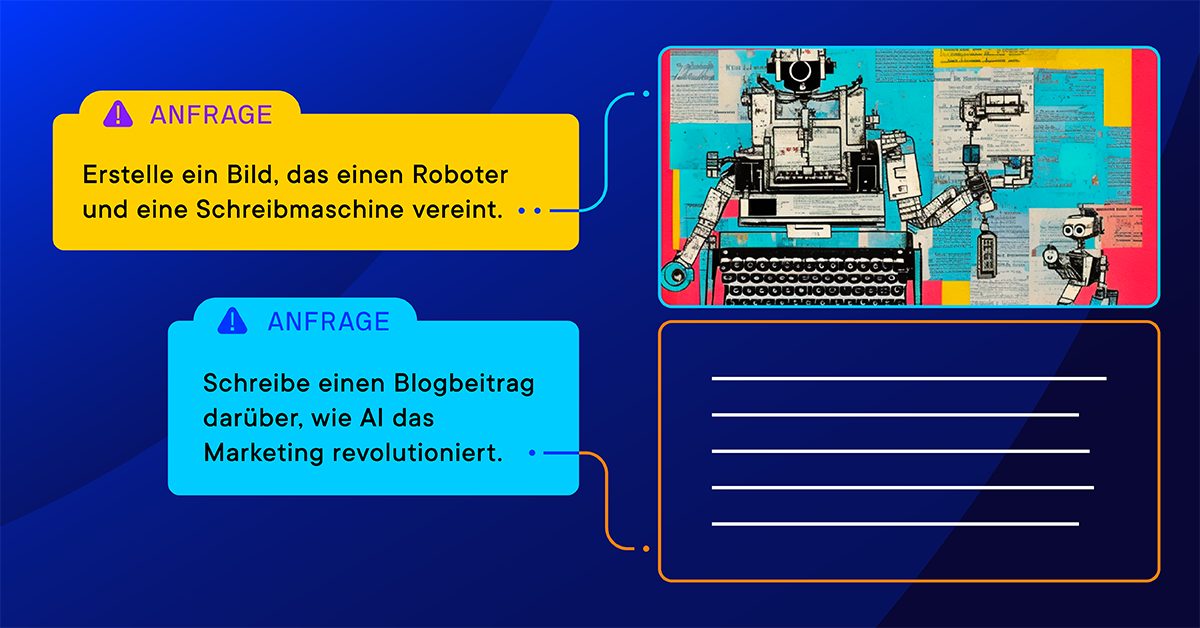 illustration mit schreibmaschine und roboter, die text und bild erstellen