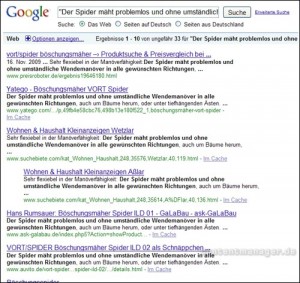 Google-Ergebnisse einer Phrase aus einer Produktbeschreibung