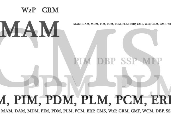MAM, DAM, MDM, PIM, PDM, PLM, PCM, ERP, CMS, W2P, CRM, CMP, WCM, DBP, SSP, MFP?